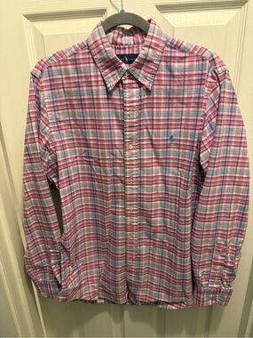 Ralph Lauren Men’s Pink and Blue Plaid Button-Down Shirt